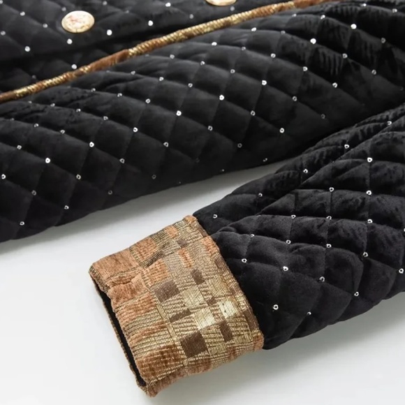 🎁  GORGEOUS Quilted Velvet Metallic Long Jacket The ipinel - Picture 8 of 10